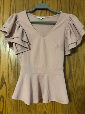 Mango Blush Pink Ruffled Peplum Blouse